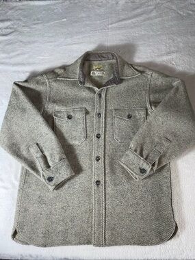 Vintage 1950's 60's L.L. Bean Gray 100% Wool Button Shirt Jacket Men's Large